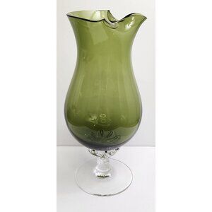 Vintage Sasaki Olive Green Coronation Cocktail Martini Crystal Glass Pitcher MCM